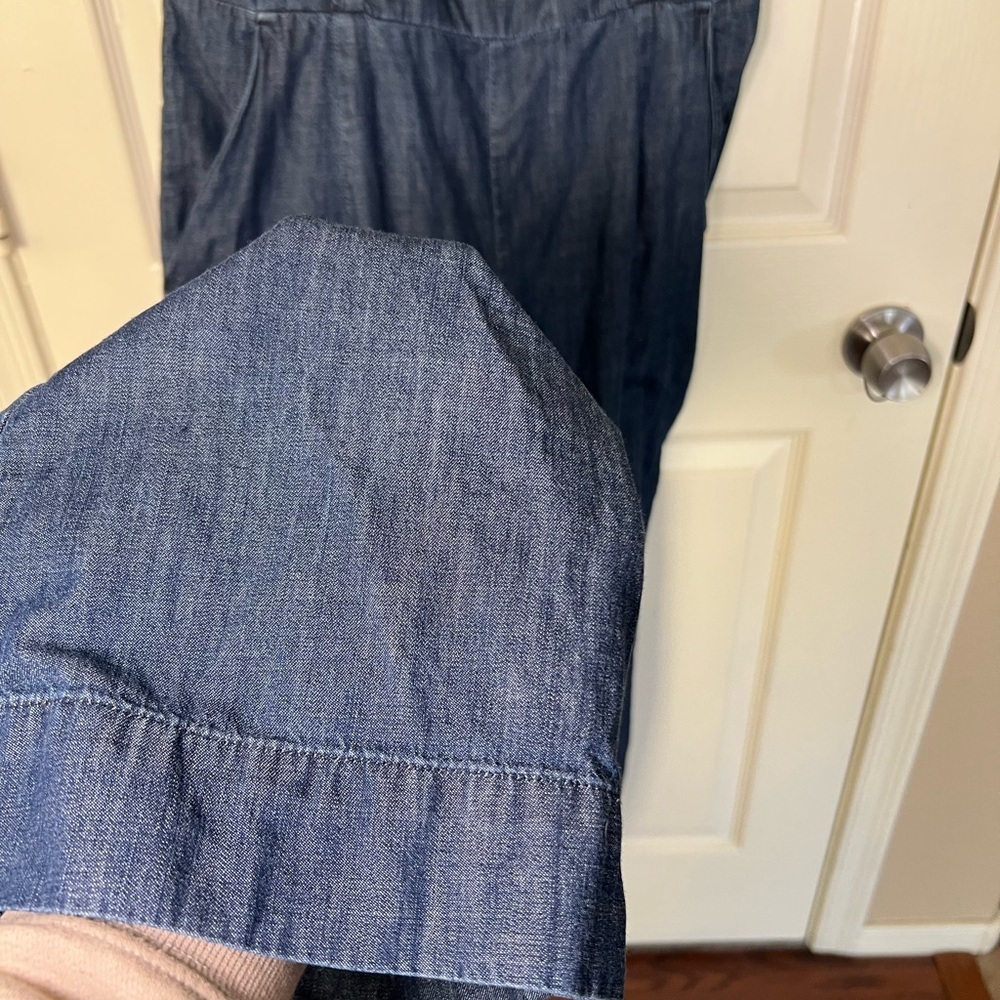 GAP Denim Jumpsuit Ruffle Apron Wide Leg Size 12 - Picture 7 of 10